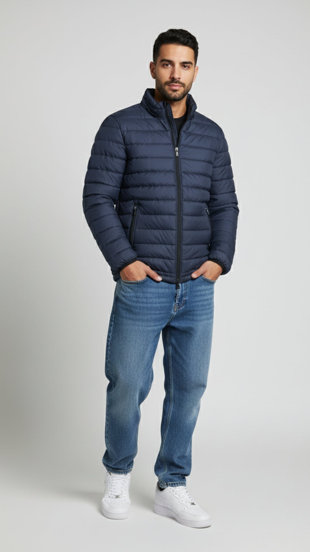 Stand Collar Puffer Jacket | Blue