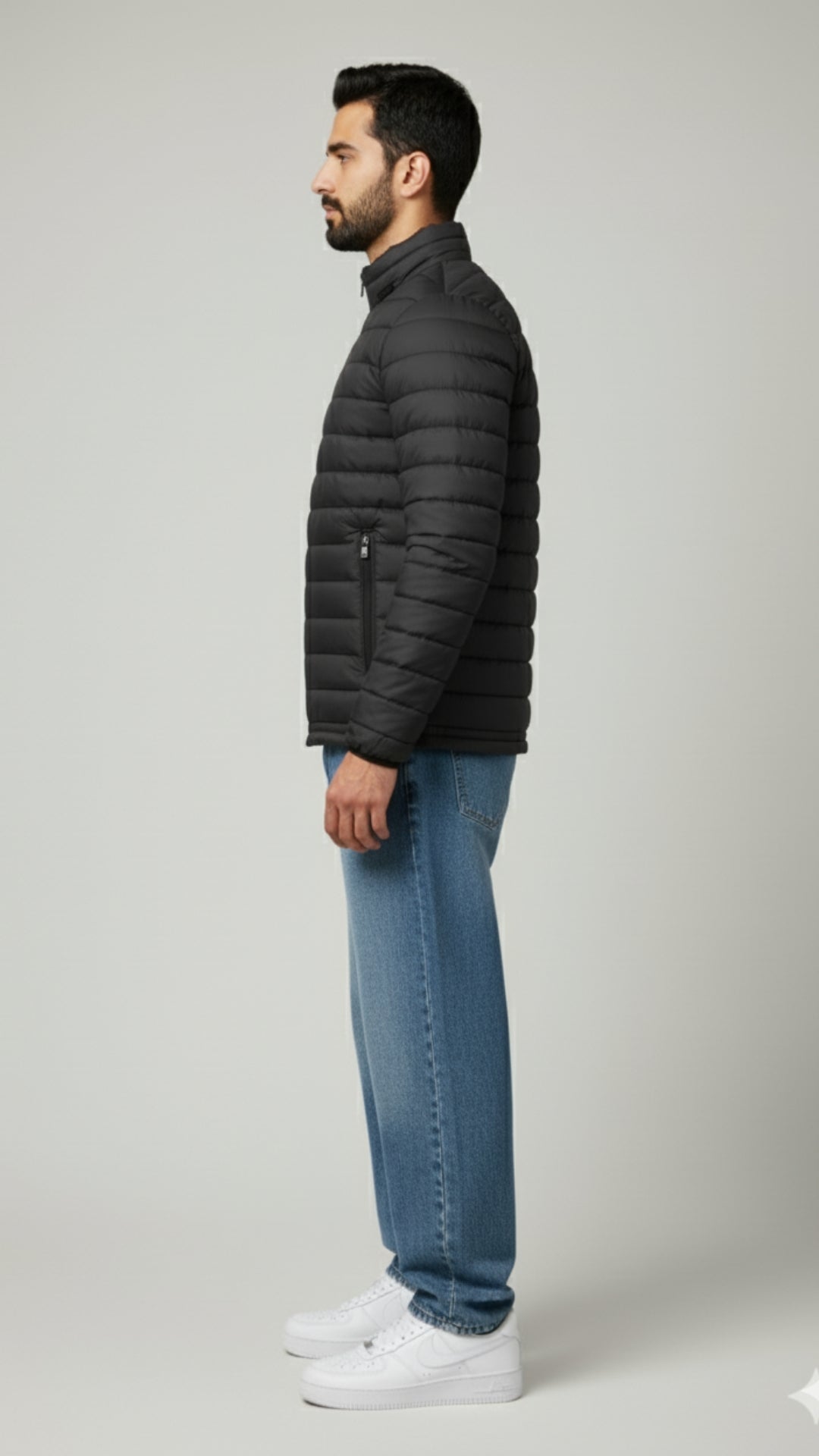 Stand Collar Puffer Jacket | Black