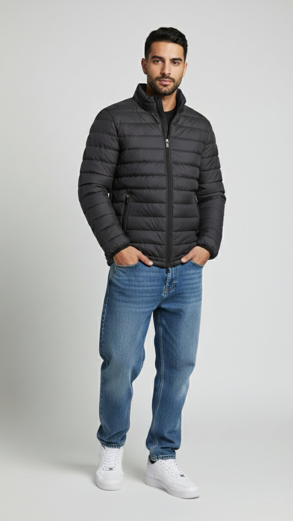 Stand Collar Puffer Jacket | Black