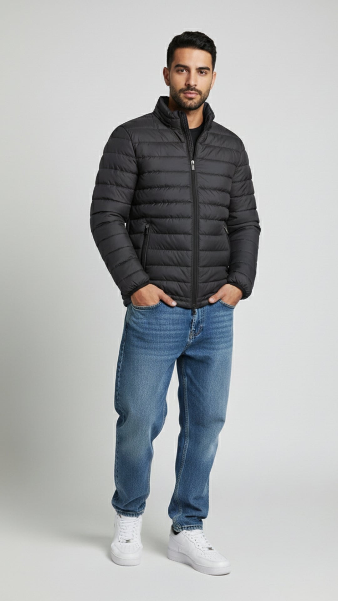 Stand Collar Puffer Jacket | Black