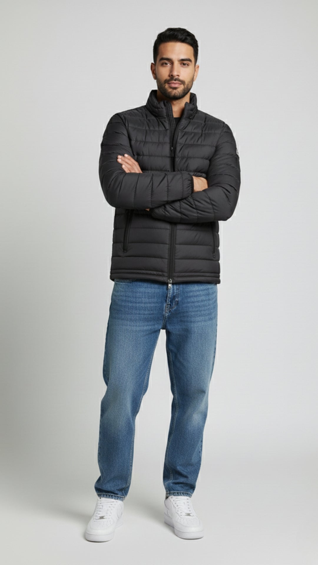 Stand Collar Puffer Jacket | Black