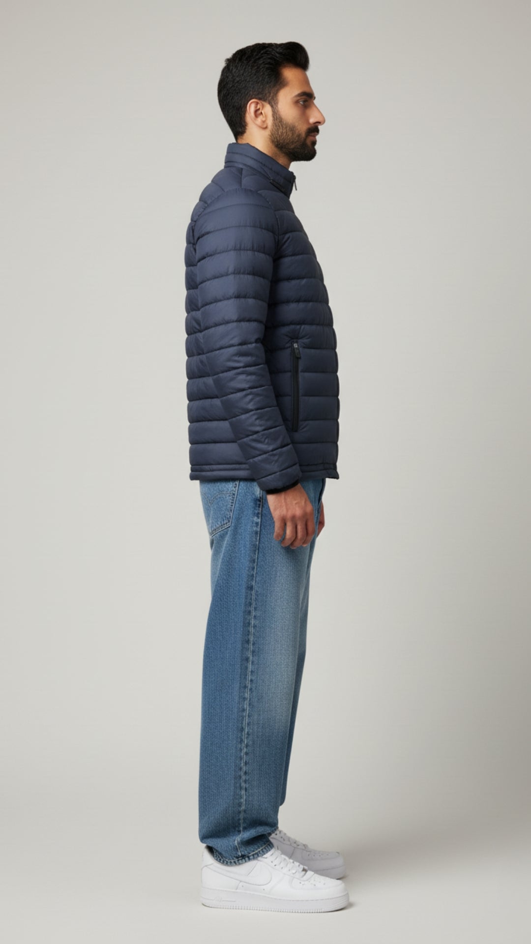 Stand Collar Puffer Jacket | Blue