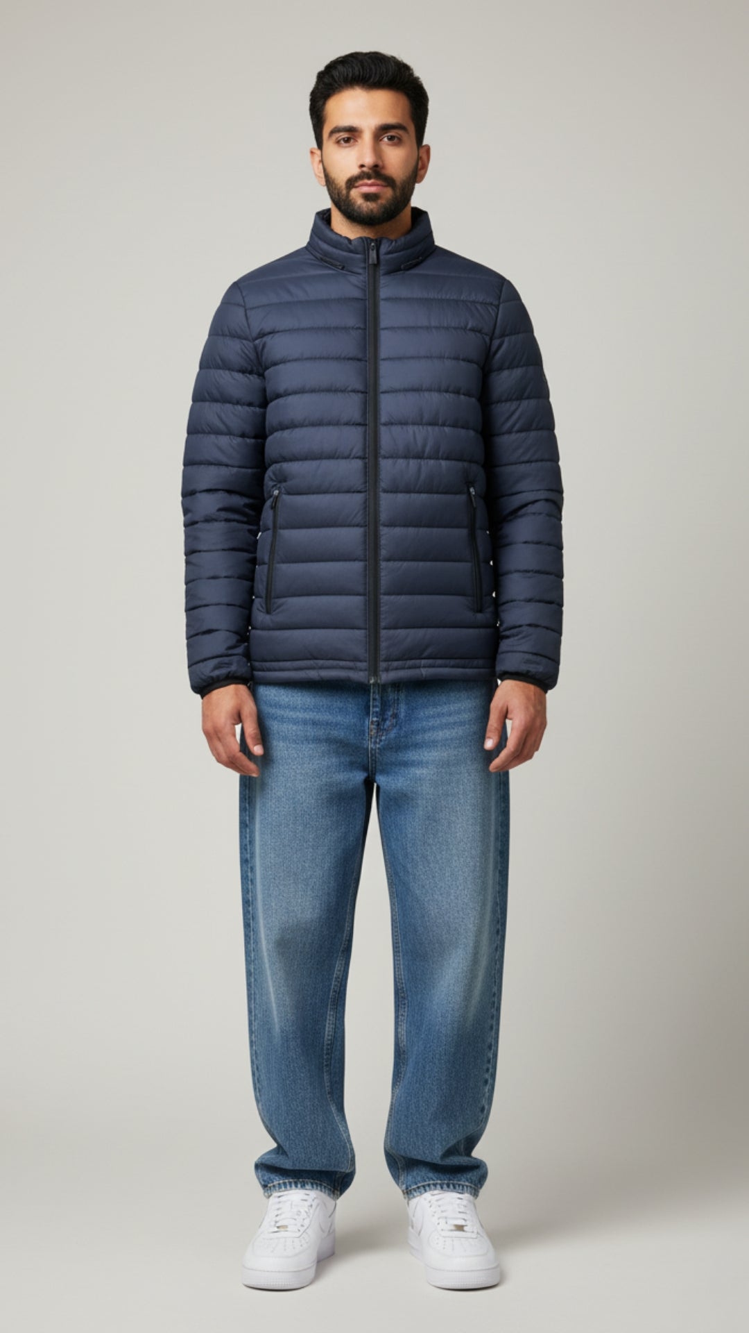 Stand Collar Puffer Jacket | Blue