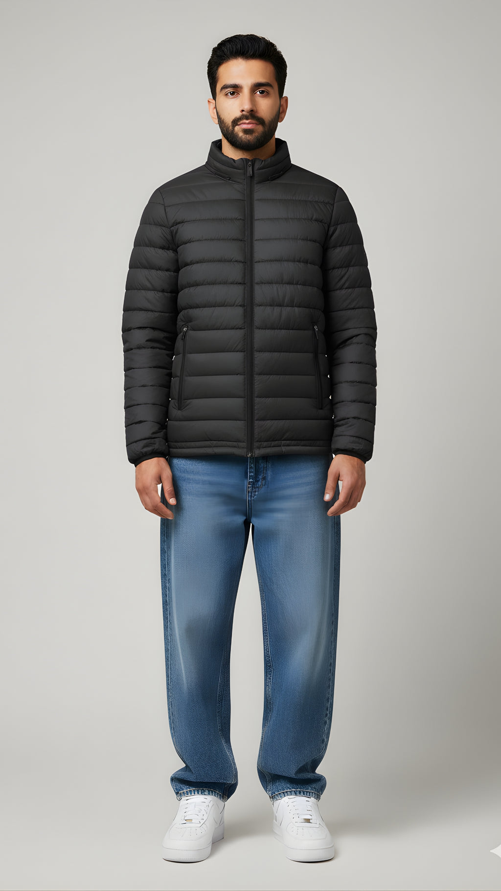 Stand Collar Puffer Jacket | Black
