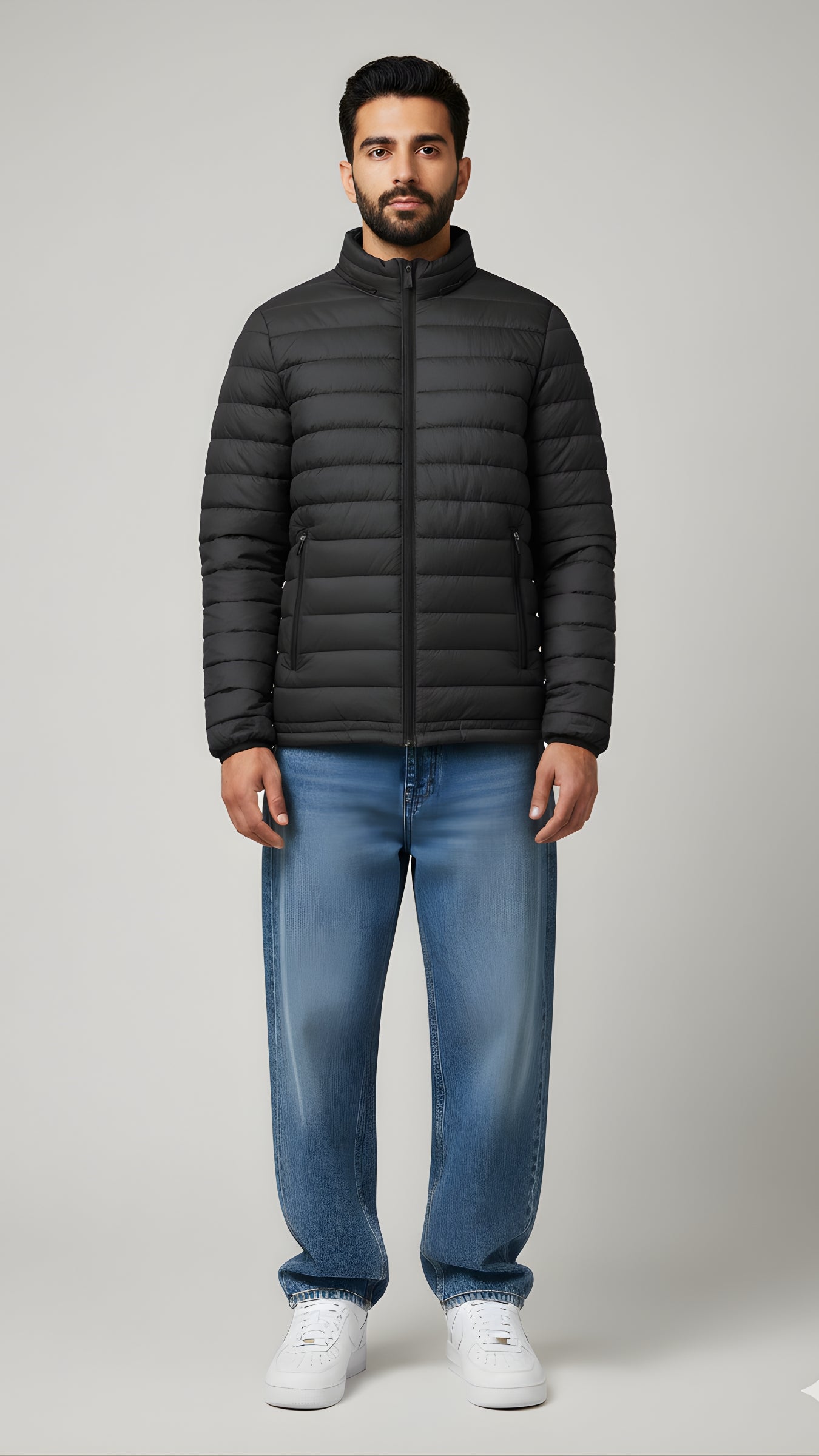 Stand Collar Puffer Jacket | Black